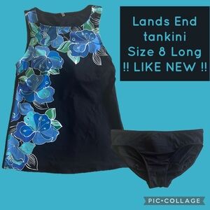 Lands’ End Floral Tankini Set Size 8 Long – Modest Fit, EUC